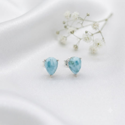 Larimar teardrop stud earrings in 925 sterling silver