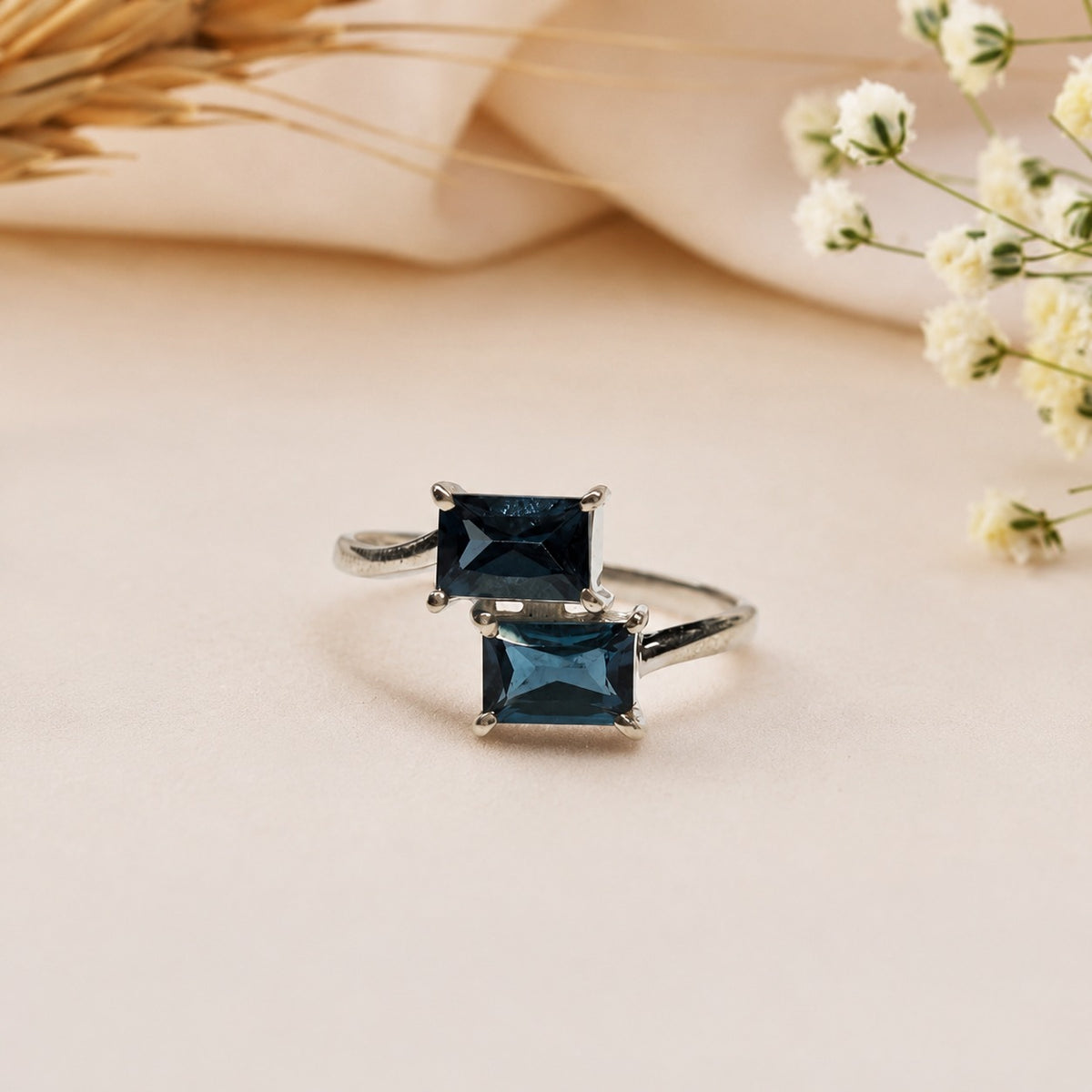 London Blue Topaz Open Ring 925 Silver