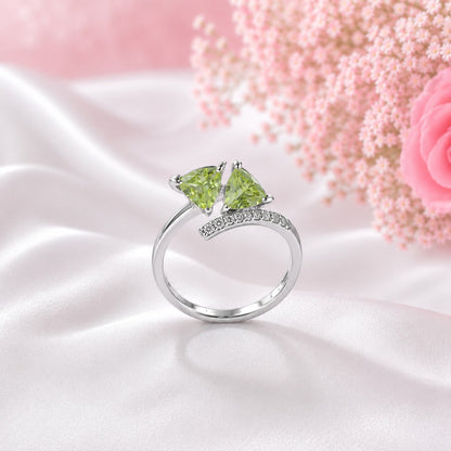 Twin Trillion Peridot Bypass Ring in 925 Sterling Silver