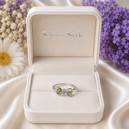 Peridot Bowknot Dainty Ring in 925 Sterling Silver