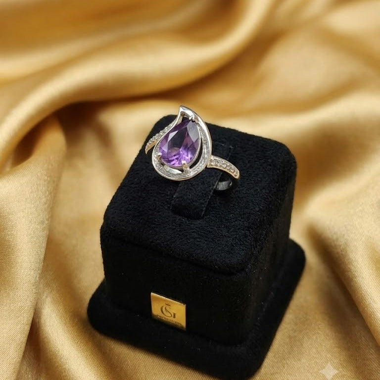 Amethyst Open Pear Ring 925 Silver