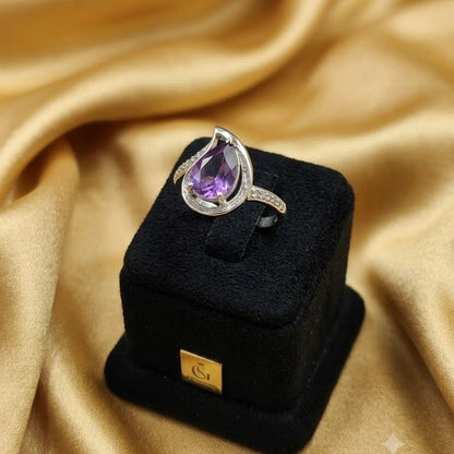 Amethyst Open Pear Ring 925 Silver
