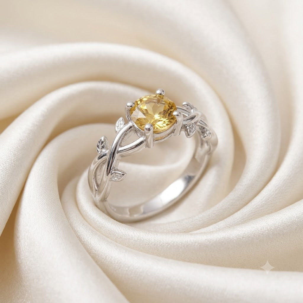 Floral Citrine Ring in Authentic 925 Sterling Silver