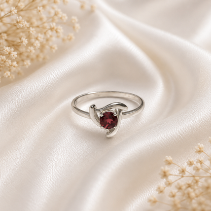 Red Garnet Bypass Ring in 925 Sterling Silver