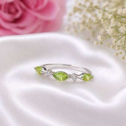 Delicate Peridot Marquise Band Ring in 925 Sterling Silver