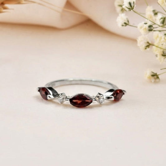 Marquise Garnet Ring 925 Sterling Silver