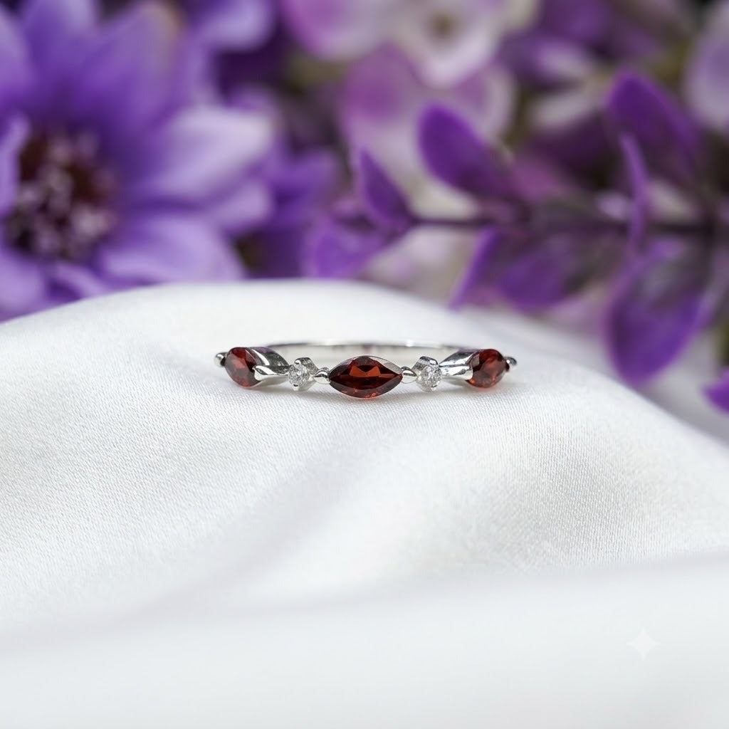 Marquise Garnet Ring 925 Sterling Silver
