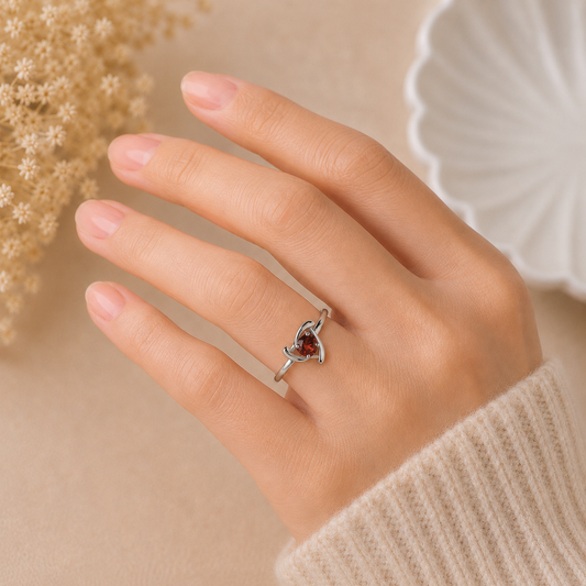 Red Garnet Bypass Ring in 925 Sterling Silver