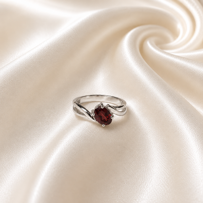 Red Garnet Oval Bypass Ring in 925 Sterling Silver