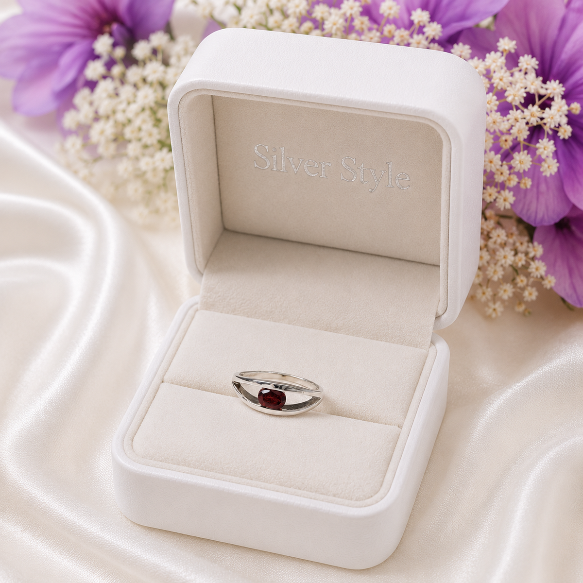 Oval Garnet Ring in Authentic 925 Sterling Silver