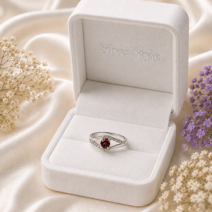 Red Garnet Split Shank Ring in 925 Sterling Silver