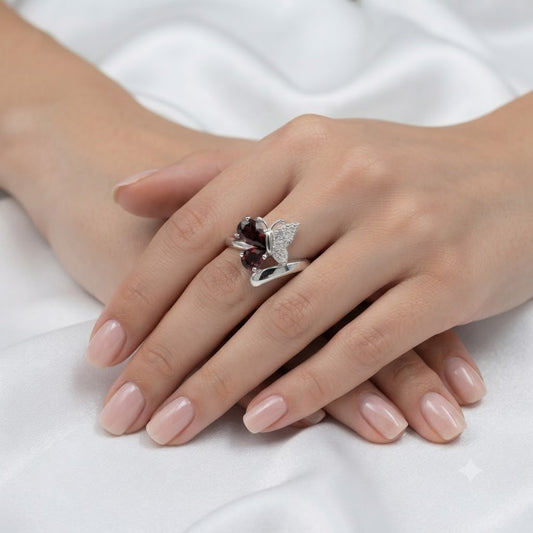 Butterfly Garnet Ring 925 Sterling Silver