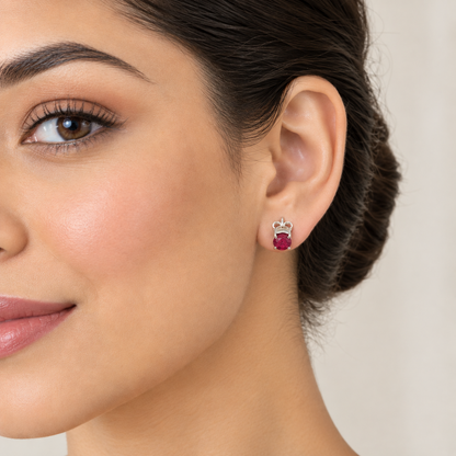 Ruby stud earrings in 925 sterling silver with red gemstone