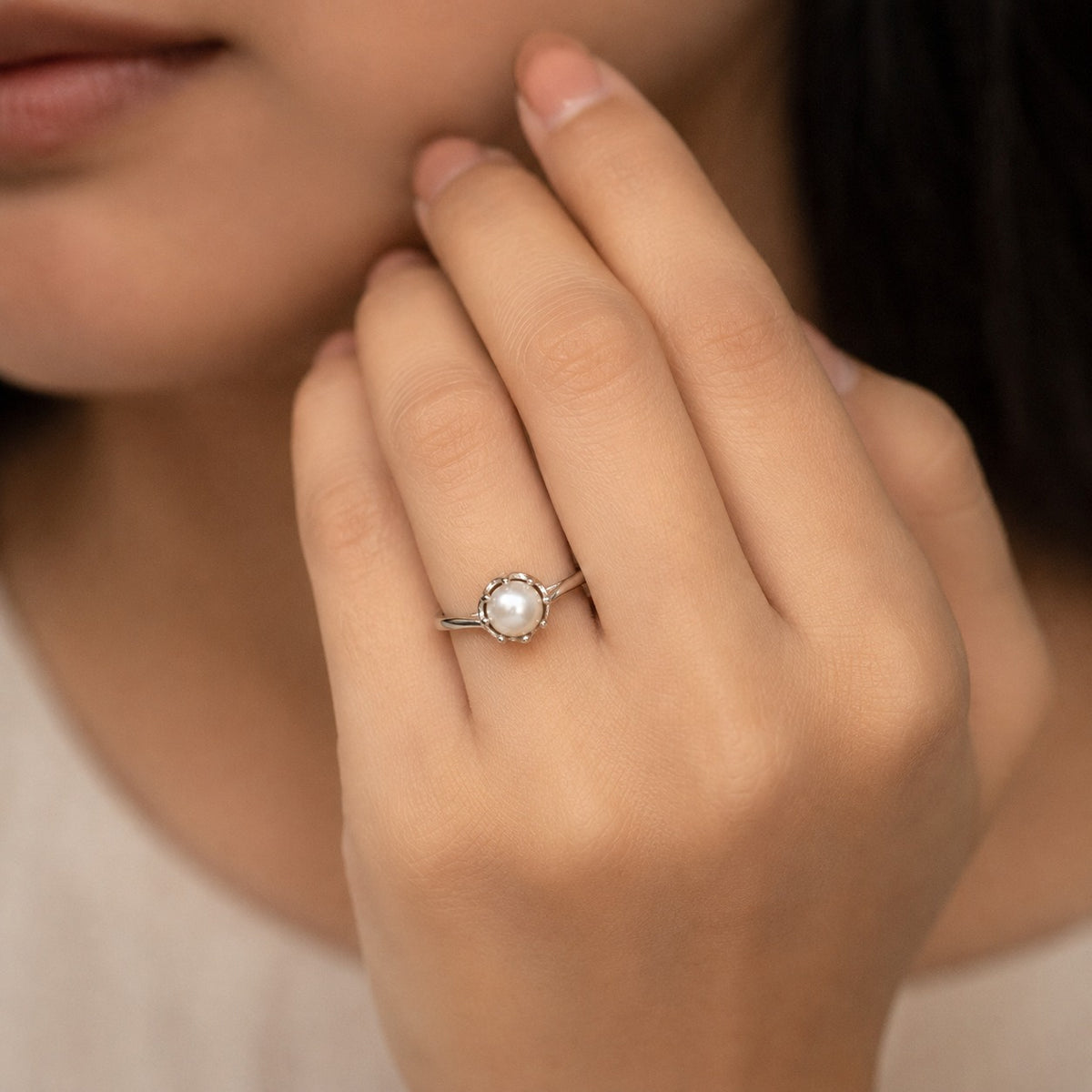 Freshwater Pearl Solitaire Ring 925 Silver