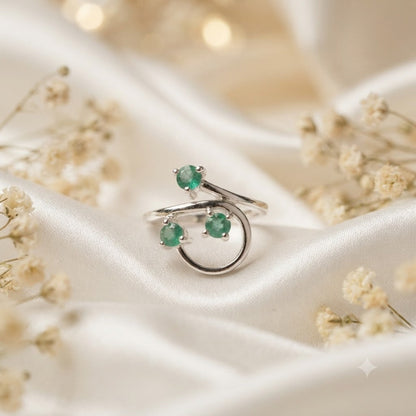 Triple Emerald Spiral Ring crafted in 925 Sterling Silver with three green Emerald gemstones