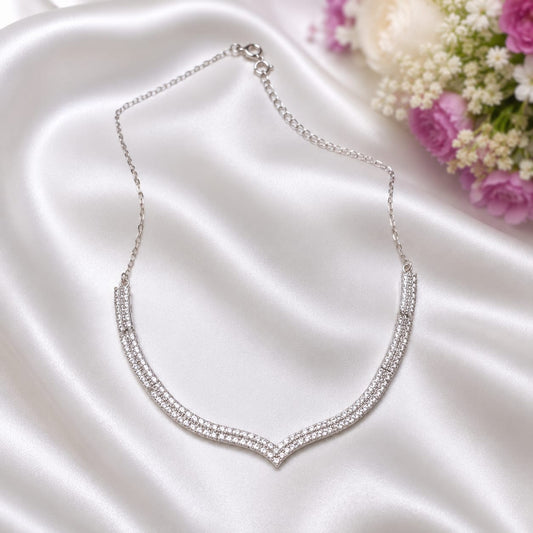 Sparkling Chevron CZ Necklace in 925 Sterling Silver with Cubic Zirconia Stones