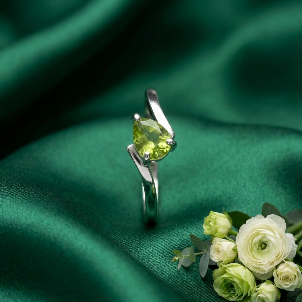 Pear-Cut Peridot Bypass Ring in 925 Sterling Silver
