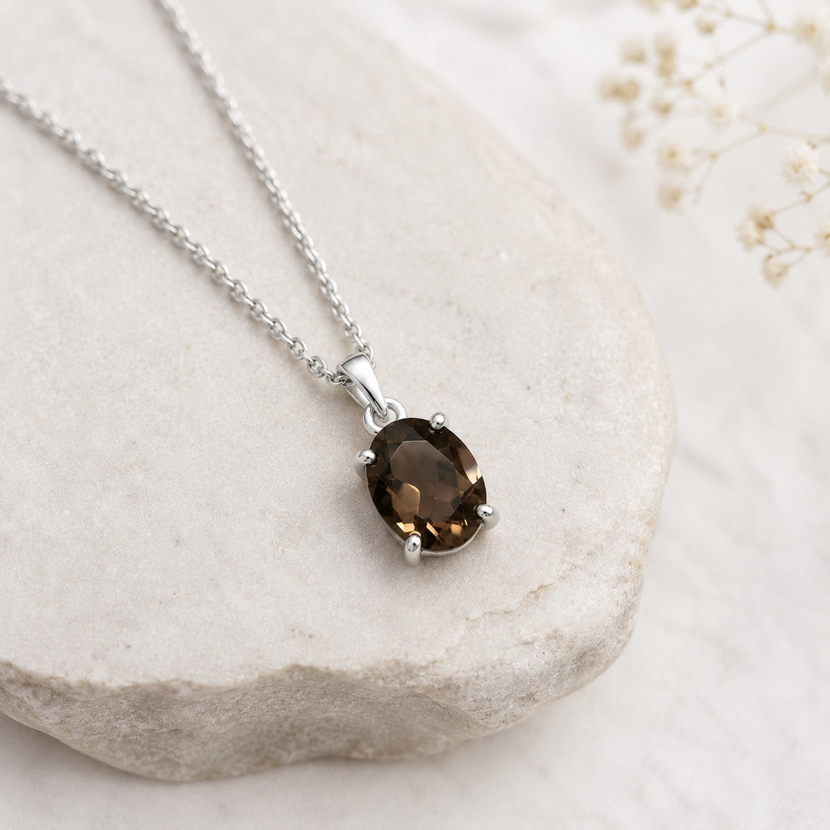 Smoky Quartz Pendant in 925 Sterling Silver with oval-cut brown gemstone.