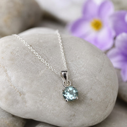 Blue Topaz Pendant in 925 Sterling Silver with Round-Cut Gemstone