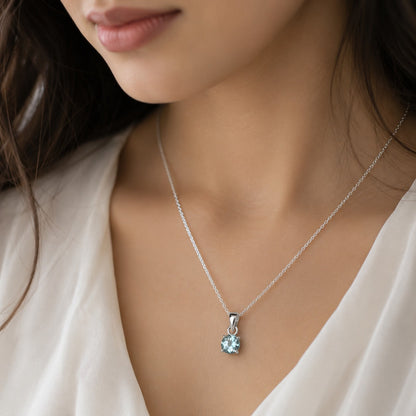 Blue Topaz Pendant in 925 Sterling Silver with Round-Cut Gemstone