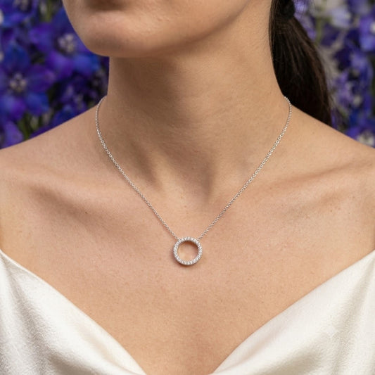 White Zircon Circle Pendant in 925 Sterling Silver