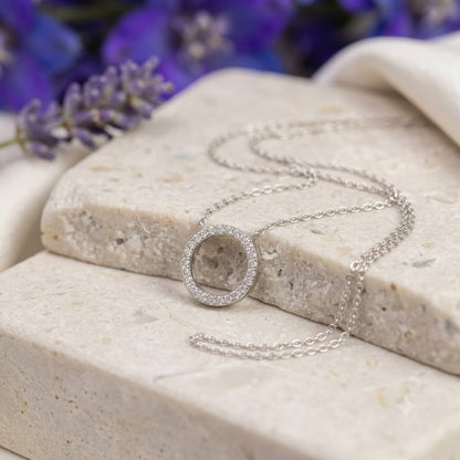 White Zircon Circle Pendant in 925 Sterling Silver