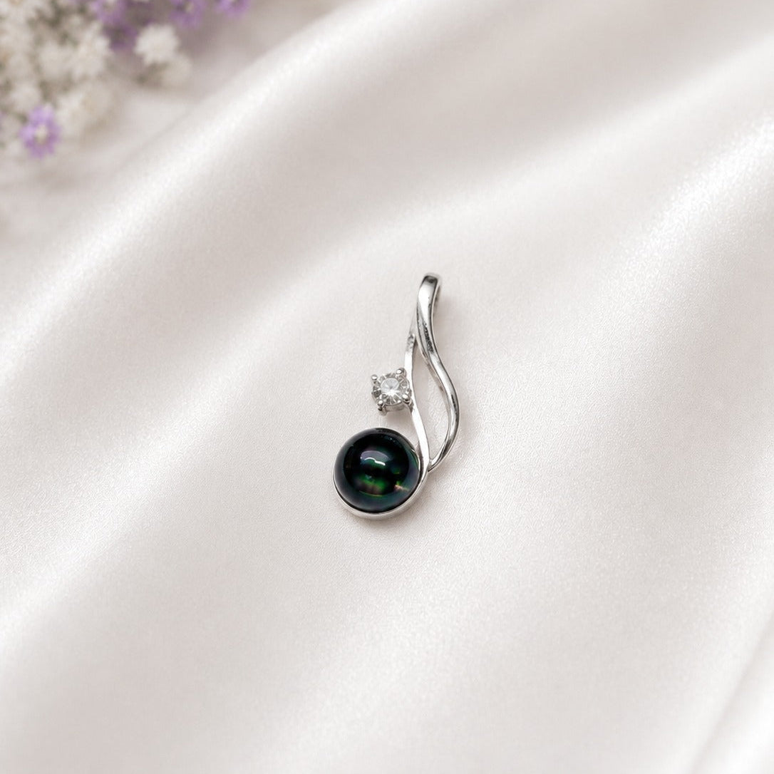 Black Opal Pendant in 925 Sterling Silver with a captivating Black Opal gemstone and sparkling accent stone.