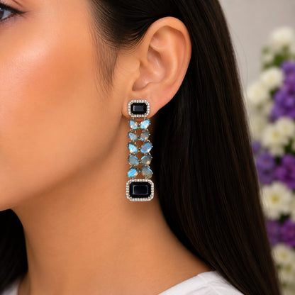 Black Onyx & Labradorite earrings in 925 Sterling Silver.
