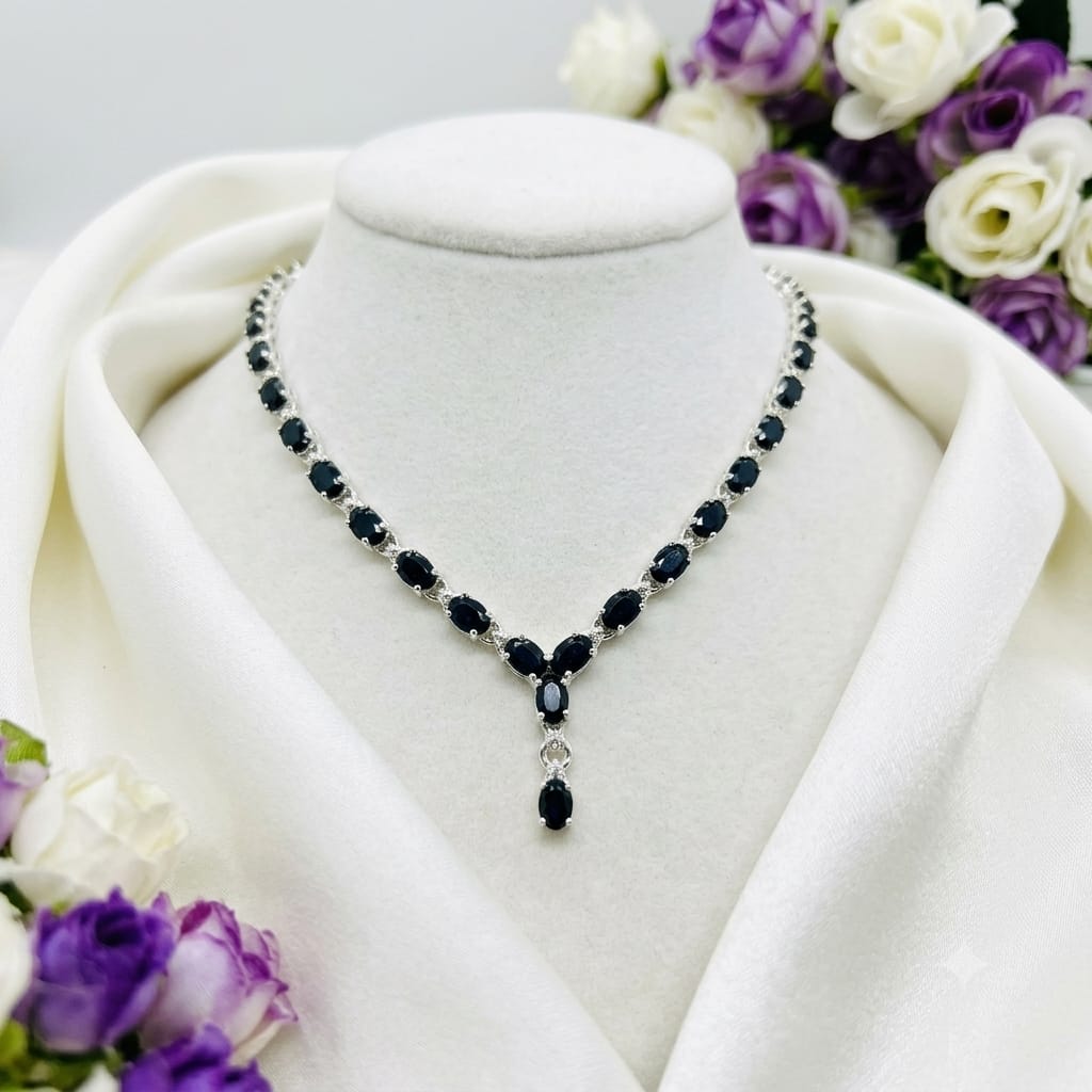 Black Onyx Classic Drop Necklace in 925 Sterling Silver featuring polished oval-cut Black Onyx gemstones with a delicate drop pendant.