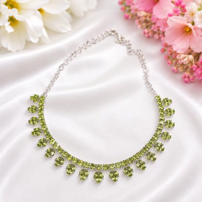 Green Peridot Statement Necklace 925 Sterling Silver