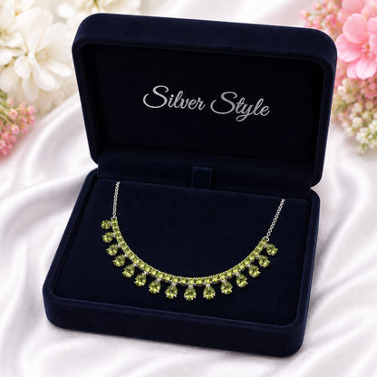Green Peridot Statement Necklace 925 Sterling Silver