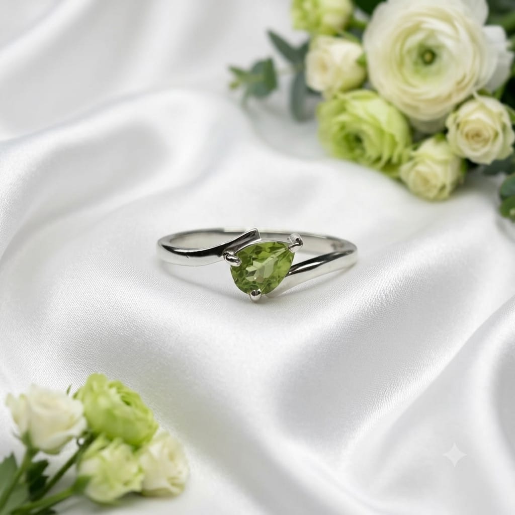 Pear-Cut Peridot Bypass Ring in 925 Sterling Silver
