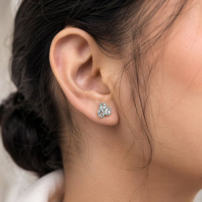 925 Sterling Silver Blue Topaz Cluster Stud Earrings with Light Blue Gemstones
