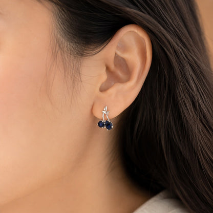 925 Sterling Silver Blue Sapphire Cluster Stud Earrings with Deep Blue Gemstones