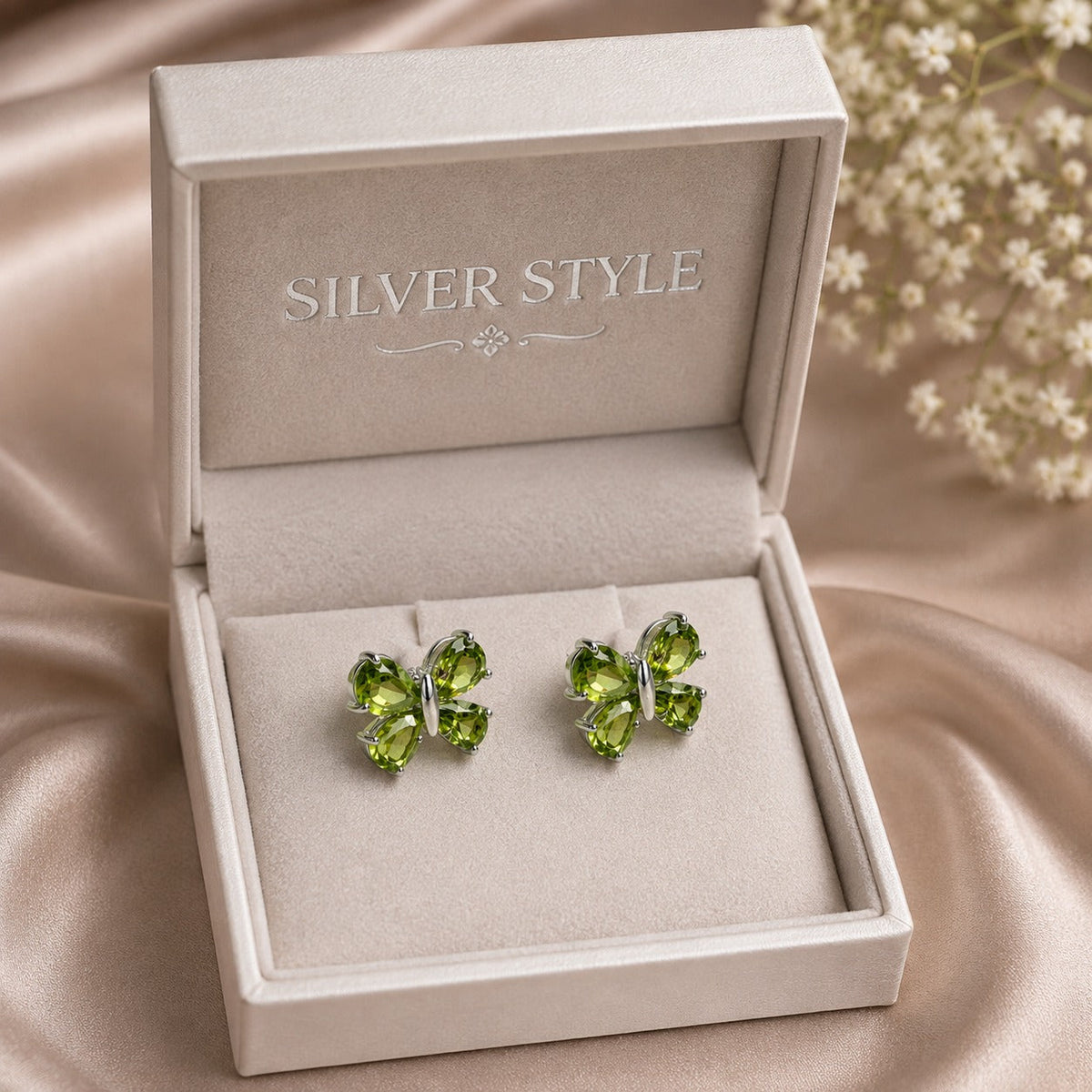925 Sterling Silver Peridot Cluster Stud Earrings with Green Peridot Gemstones