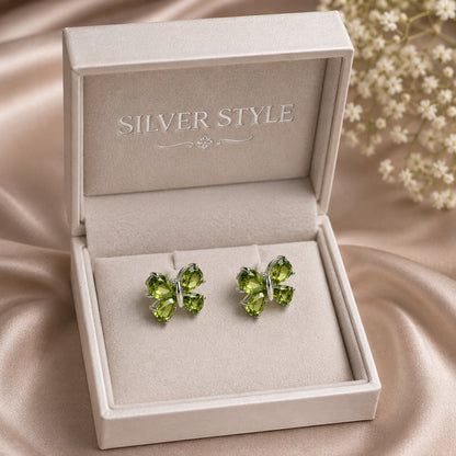 925 Sterling Silver Peridot Cluster Stud Earrings with Green Peridot Gemstones