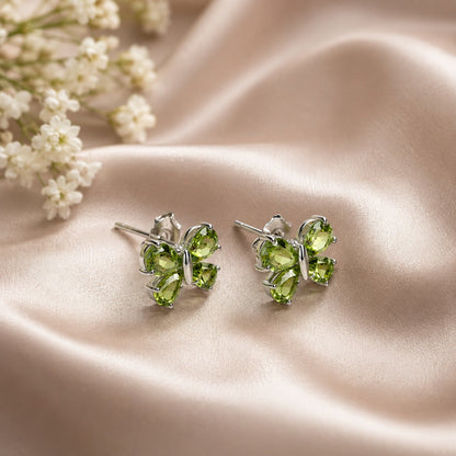 925 Sterling Silver Peridot Cluster Stud Earrings with Green Peridot Gemstones