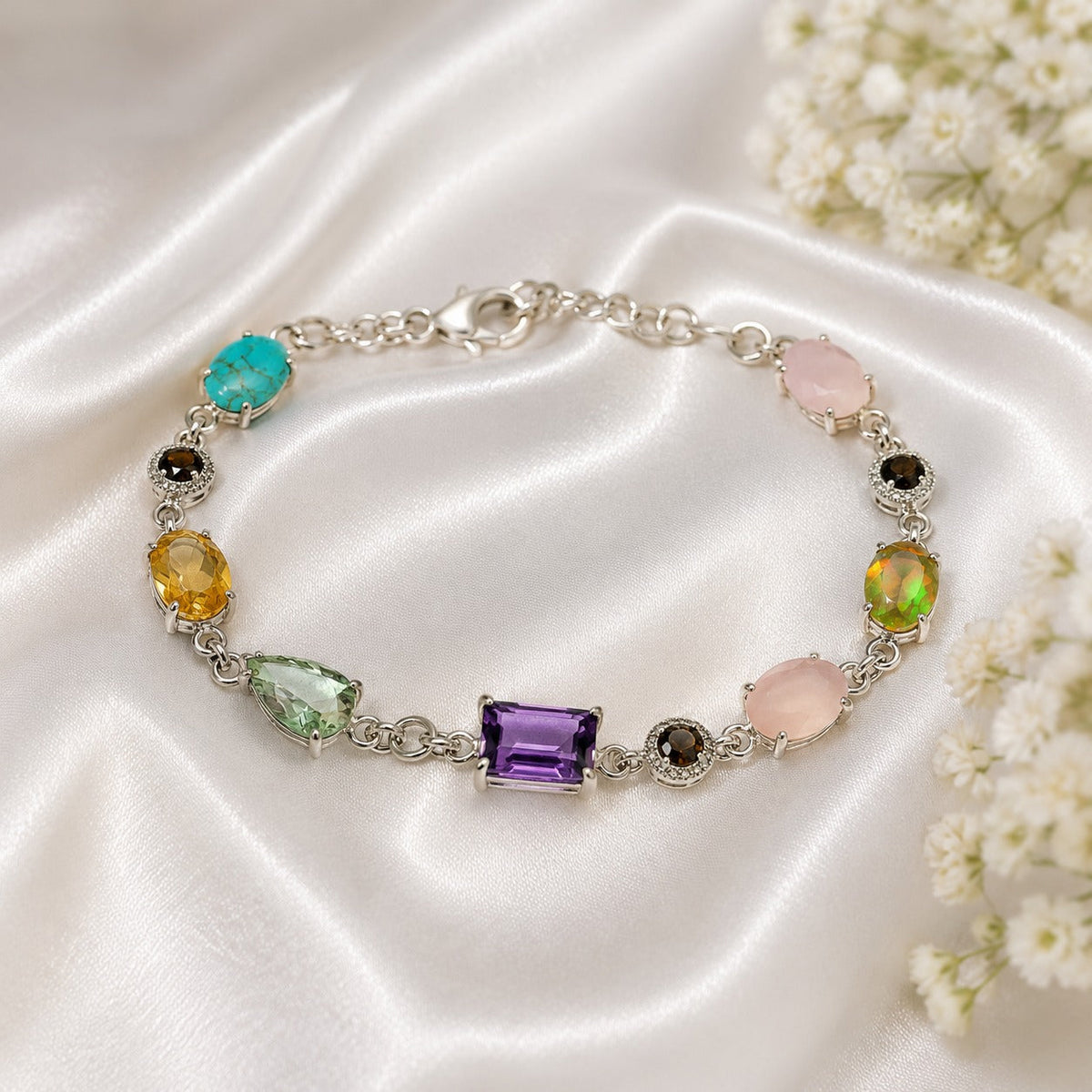 Multicolor Gemstone Bracelet in 925 Sterling Silver