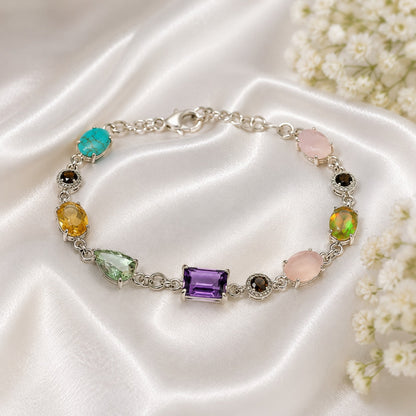 Multicolor Gemstone Bracelet in 925 Sterling Silver