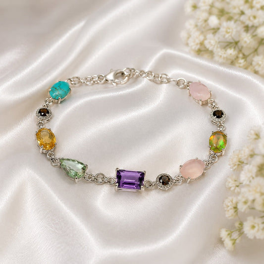 Multicolor Gemstone Bracelet in 925 Sterling Silver