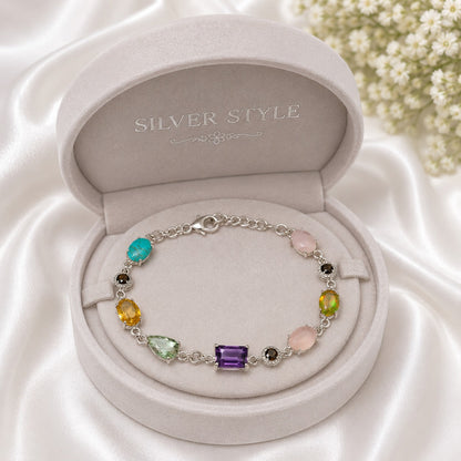 Multicolor Gemstone Bracelet in 925 Sterling Silver