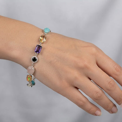 Multicolor Gemstone Bracelet in 925 Sterling Silver
