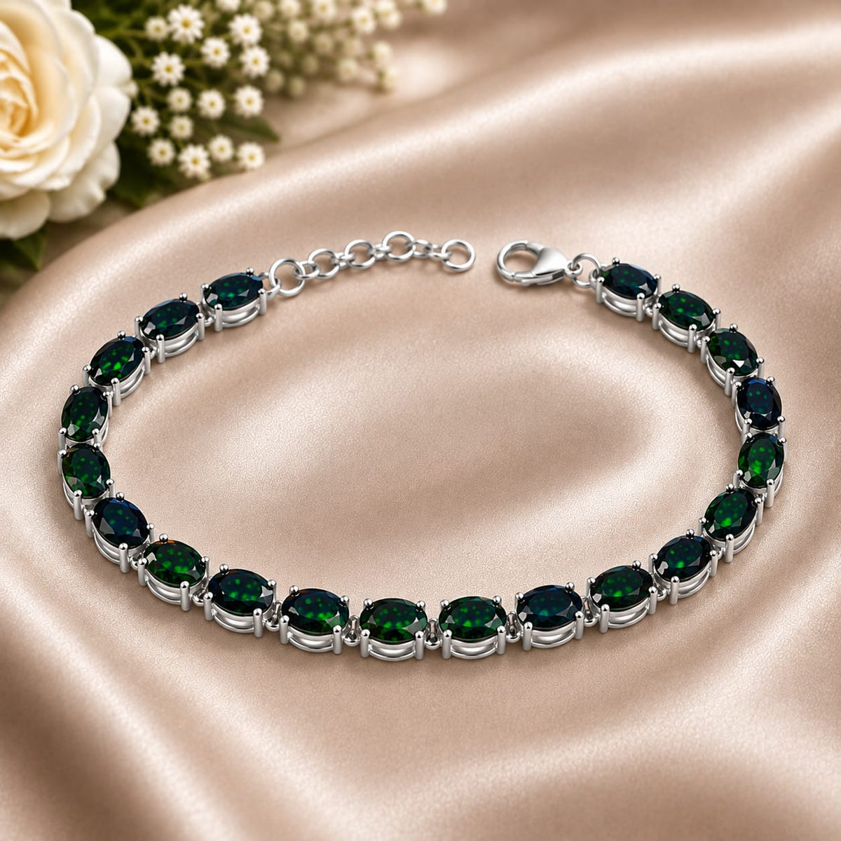 Black Opal Tennis Bracelet in 925 Sterling Silver