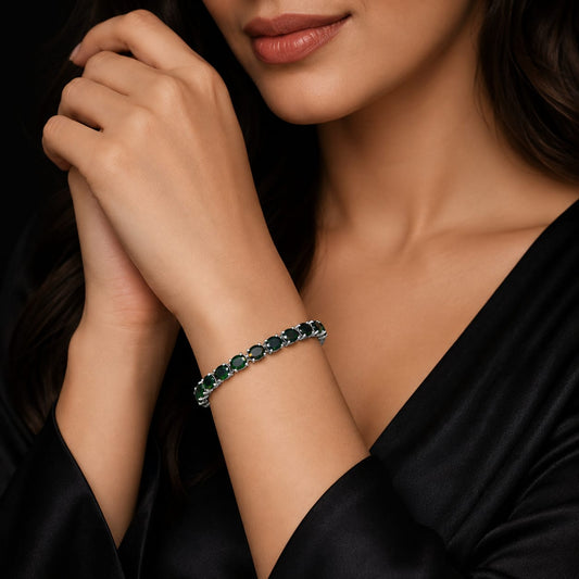 Black Opal Tennis Bracelet in 925 Sterling Silver