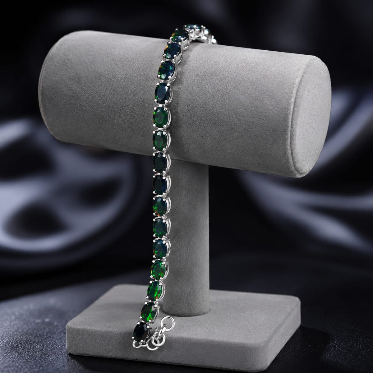 Black Opal Tennis Bracelet in 925 Sterling Silver