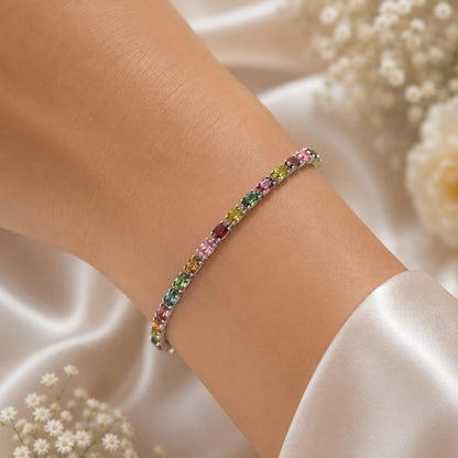 Multicolor Tourmaline Tennis Bracelet in 925 Sterling Silver