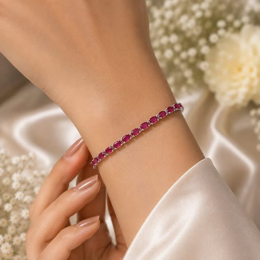 Ruby Tennis Bracelet in 925 Sterling Silver