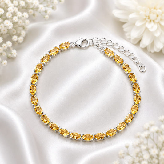 925 Sterling Silver Citrine Bracelet with Oval Yellow Gemstones