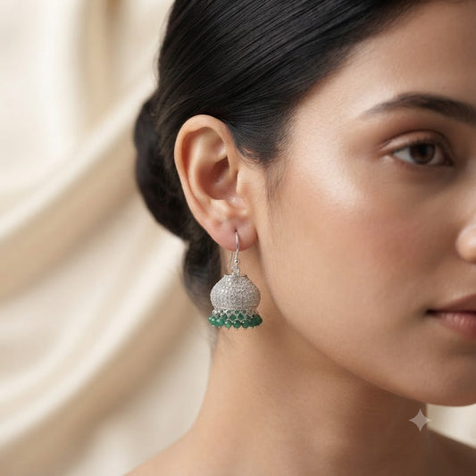 925 sterling silver green onyx jhumka earrings