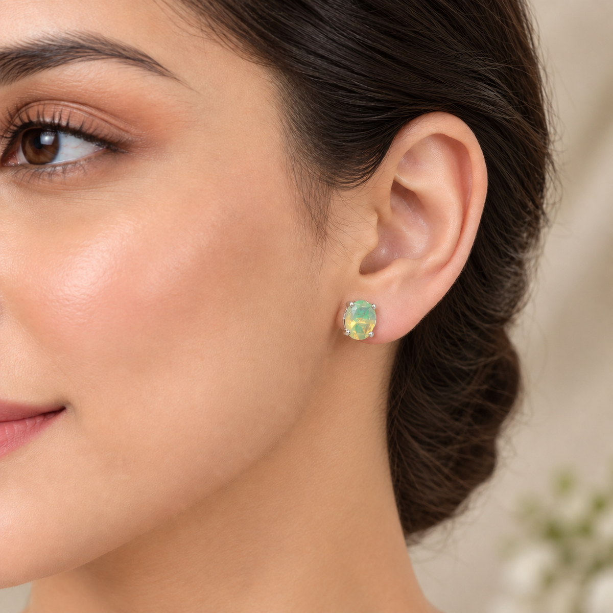 White Opal stud earrings in 925 sterling silver by Silver Style